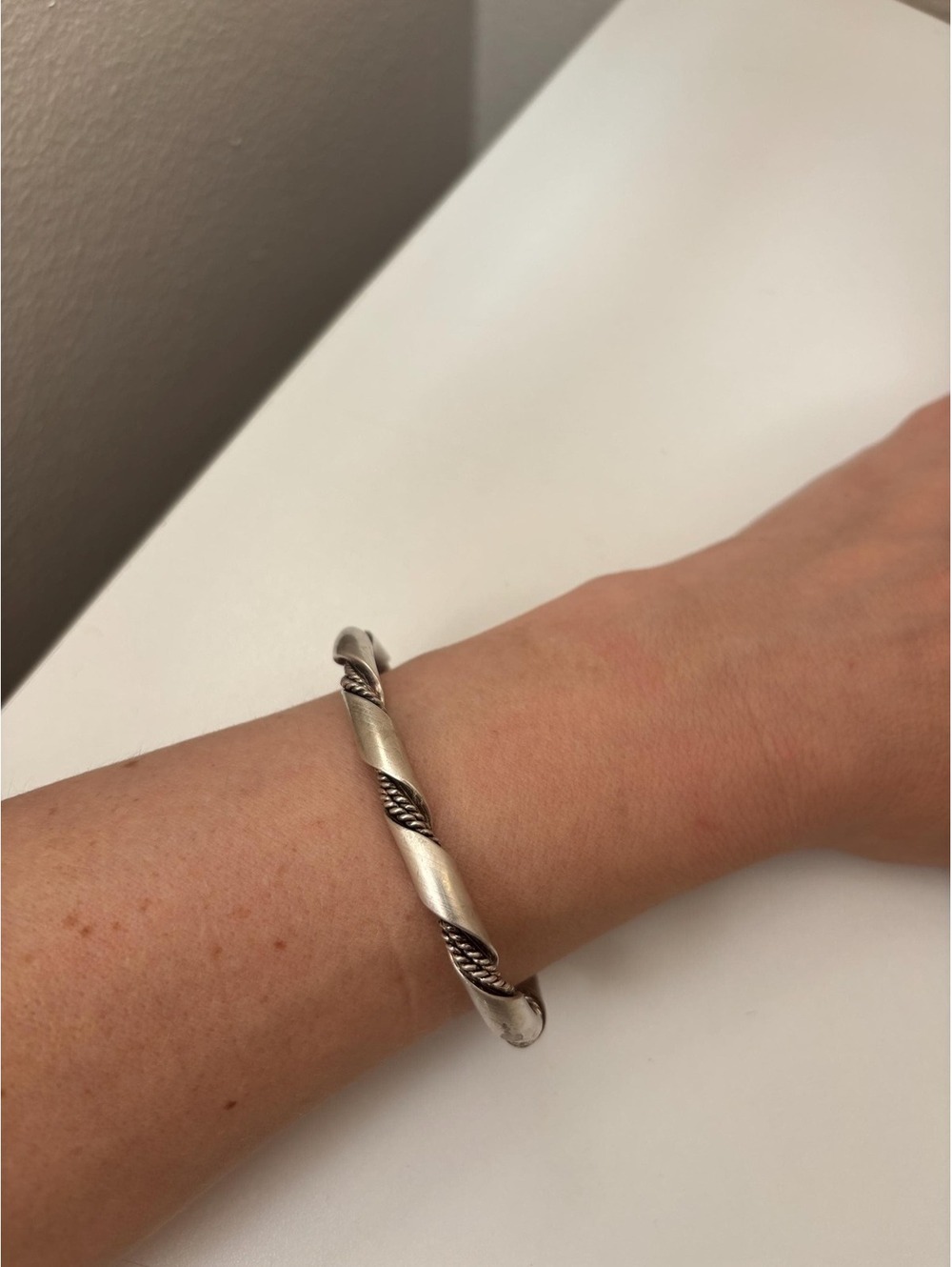Vintage Sterling Silver Twisted Rope Cuff Bangle Bracelet